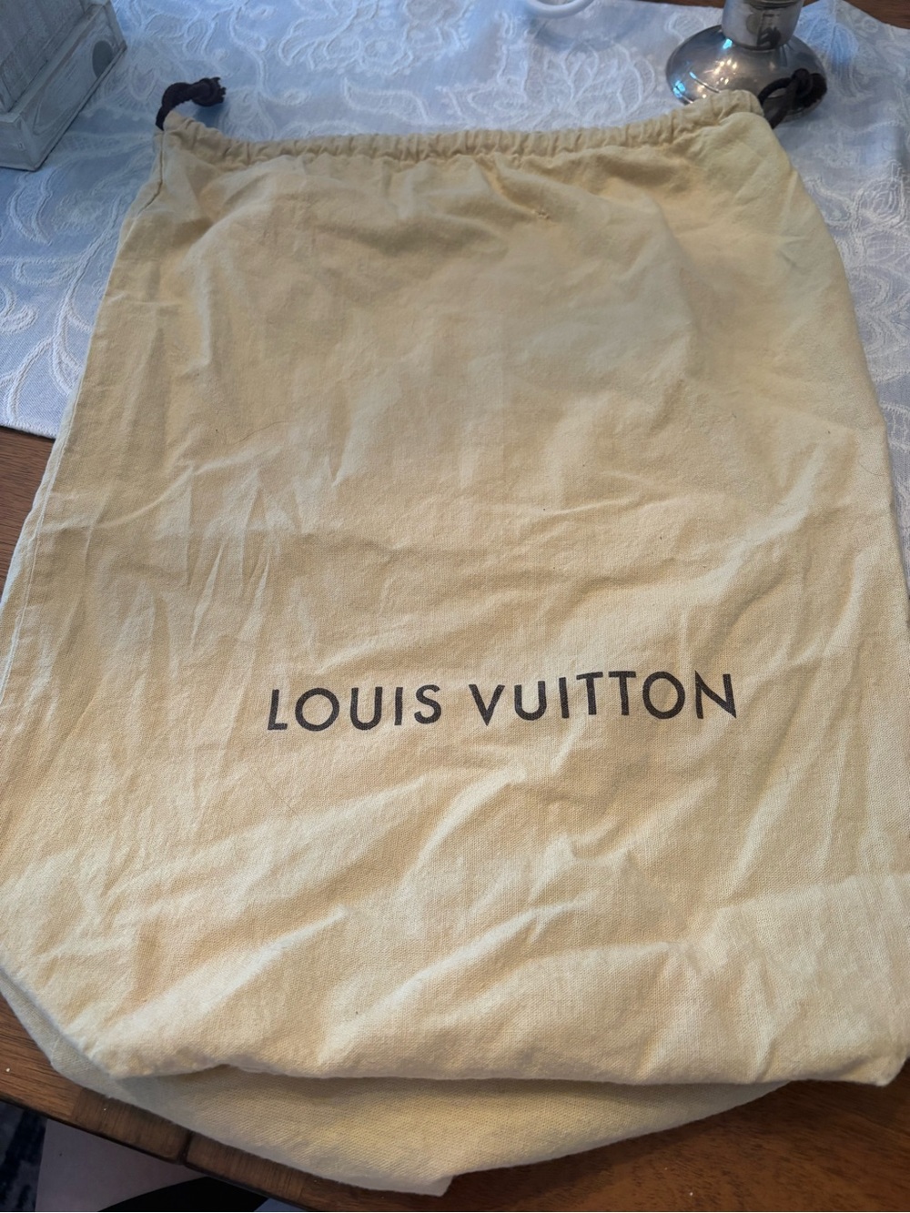 Vintage Louis Vuitton Drawstring Dust Bag in Light Beige